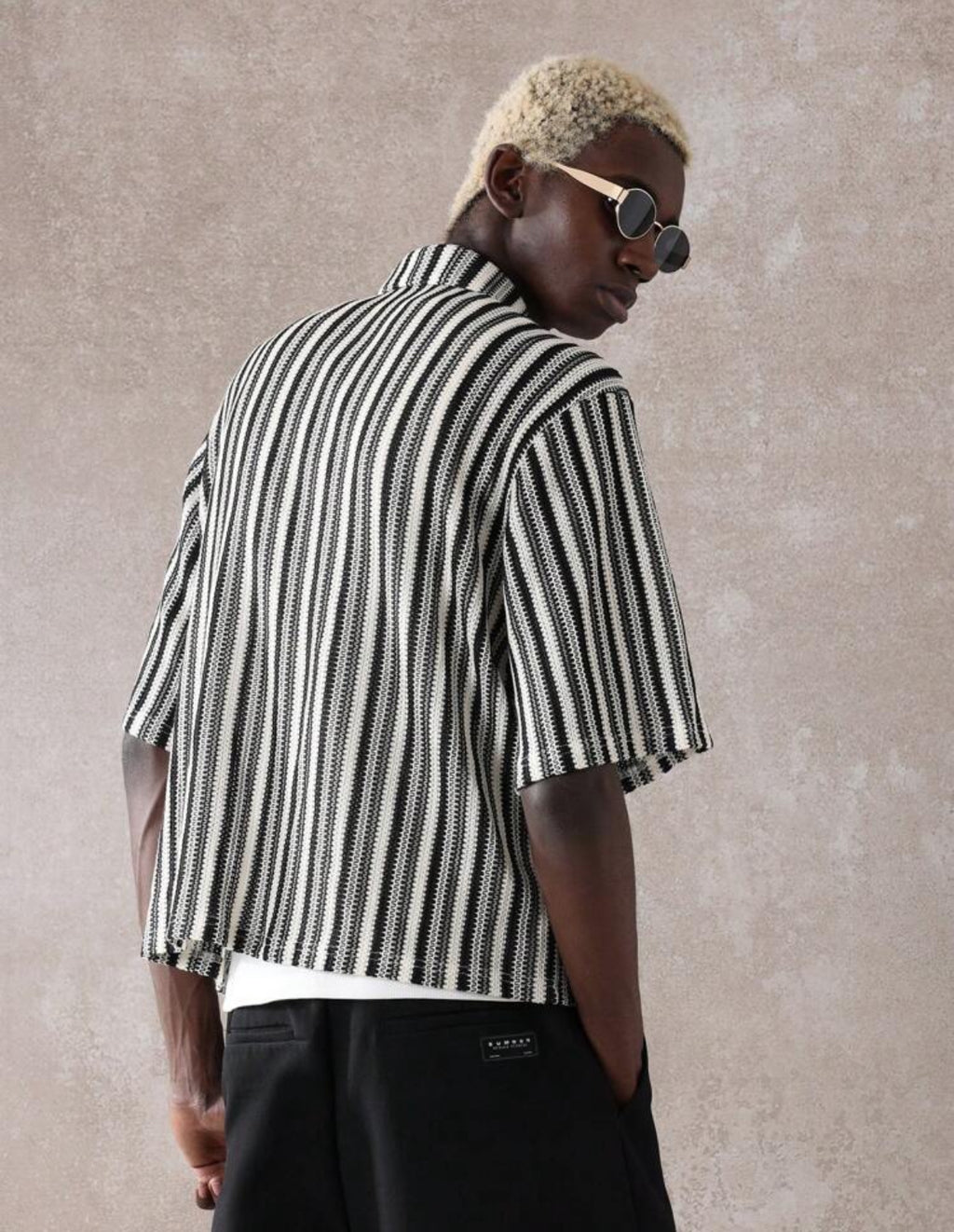 Knitted Boxy Fit Shirt in Striped Black and White