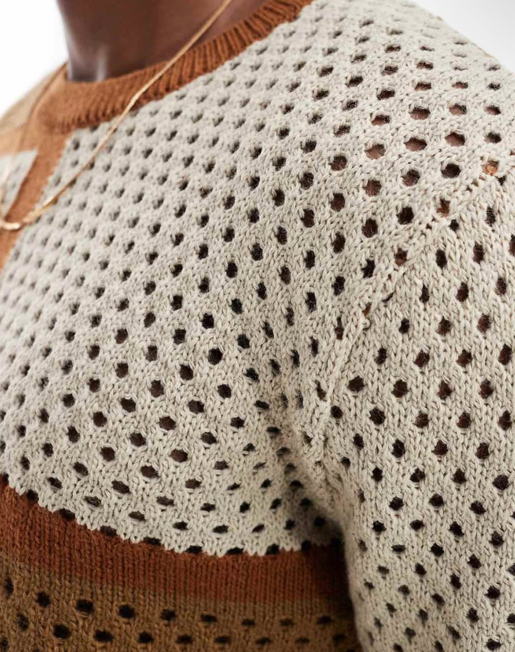 Knitted Sweatshirt in Colour Block Brown