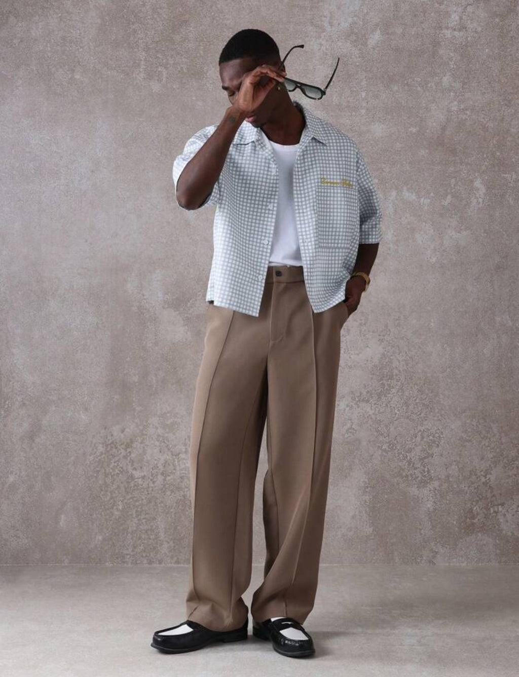 Boxy shirt with back print in checked blue