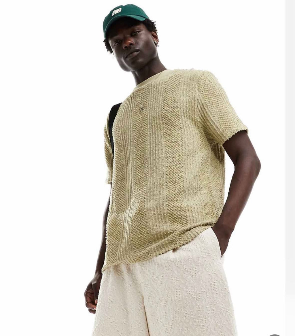 Textured T-shirt in Beige