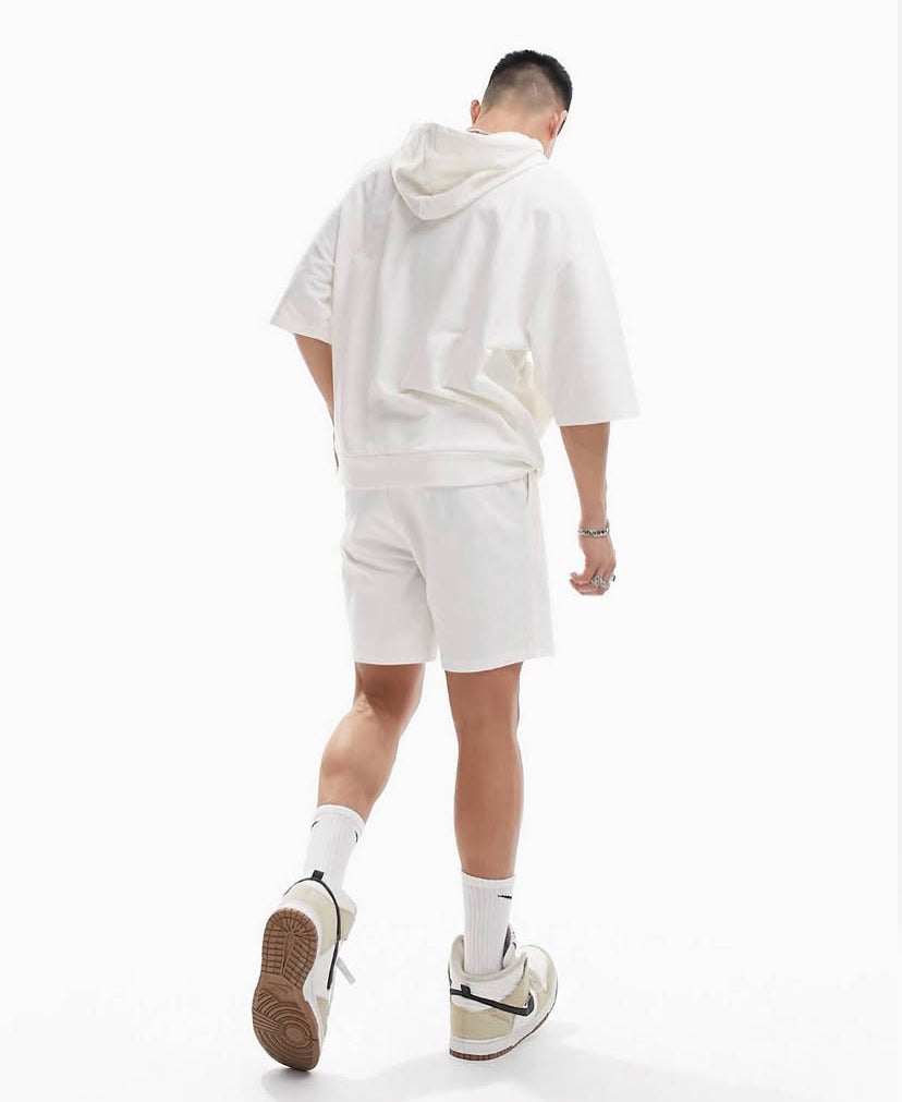 Short Sleeve Hoodie and Shorts in White