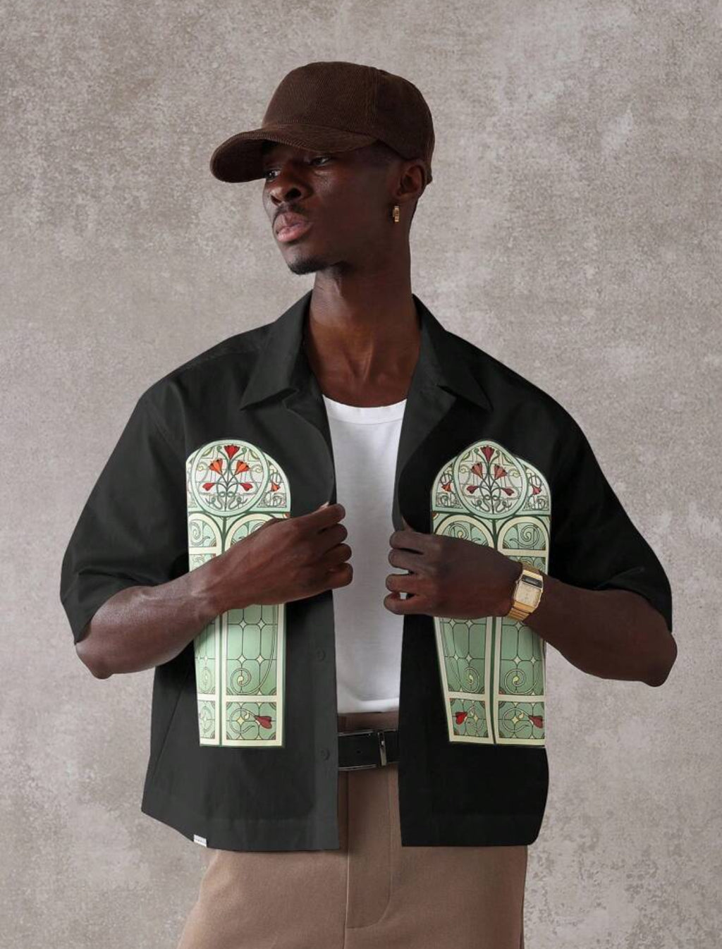 Premium boxy fit shirt with print in black