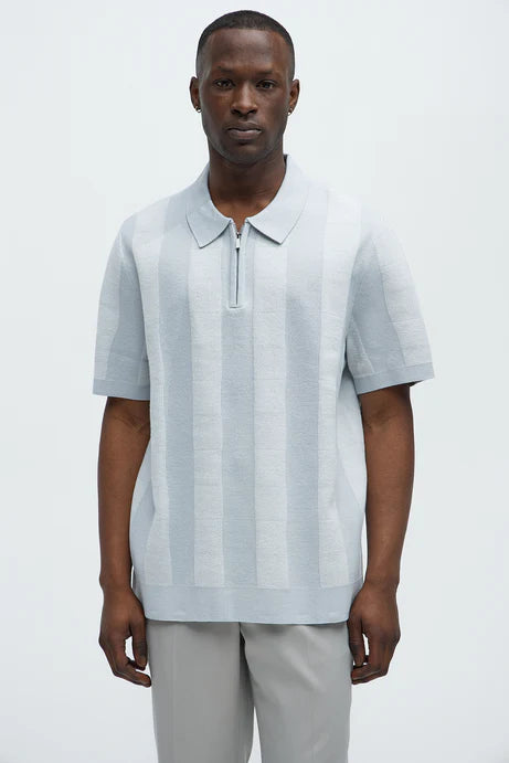 Polo shirt with zip in panel blue