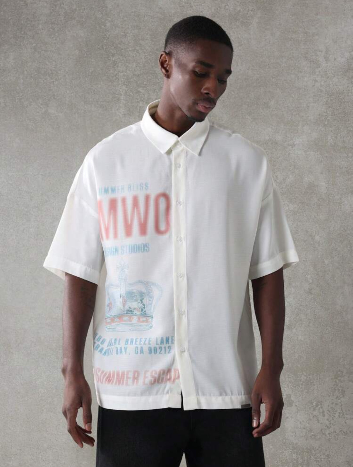 Oversized Shirt with Sumwon Prints in White