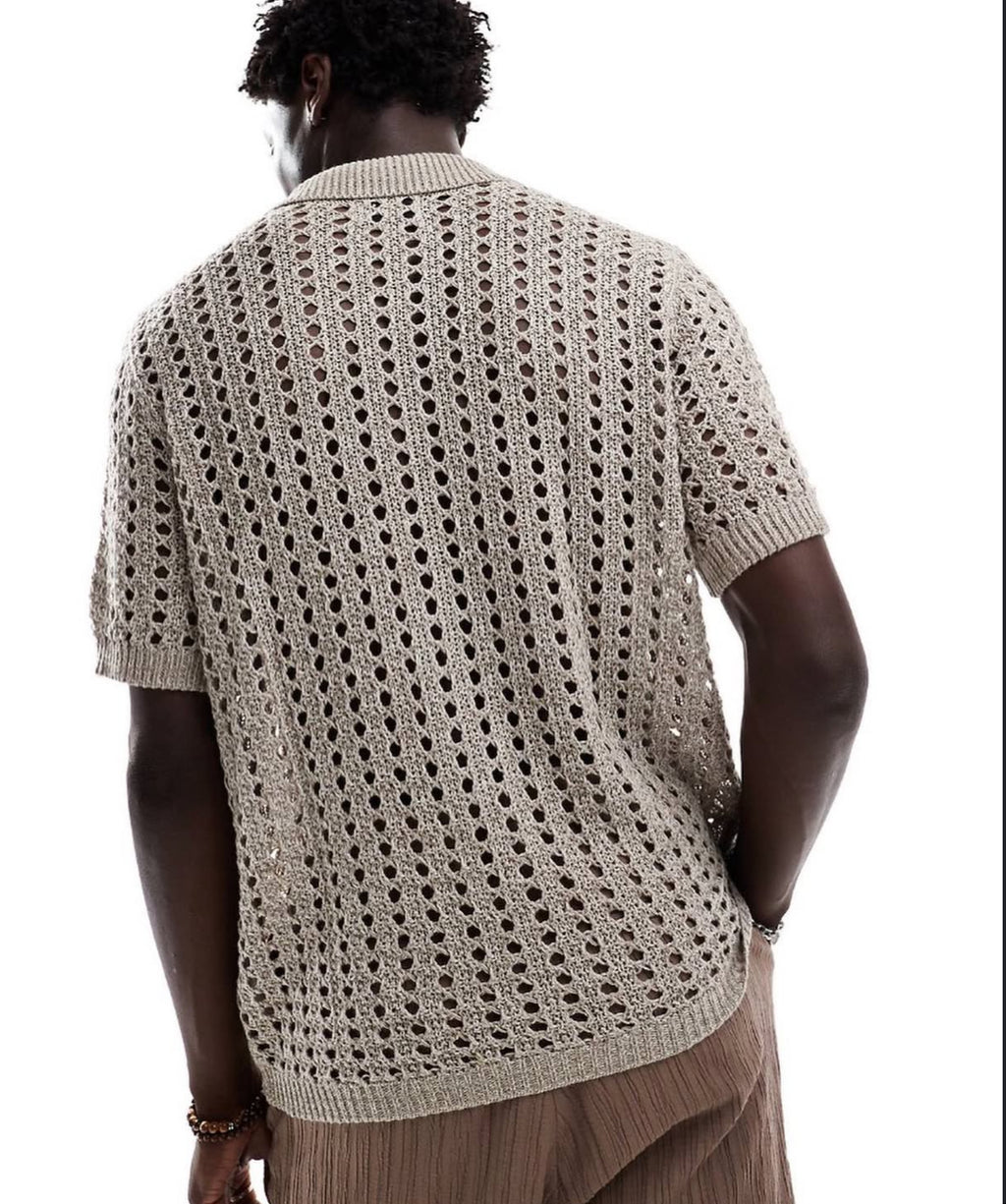 Knitted Button up shirt in brown