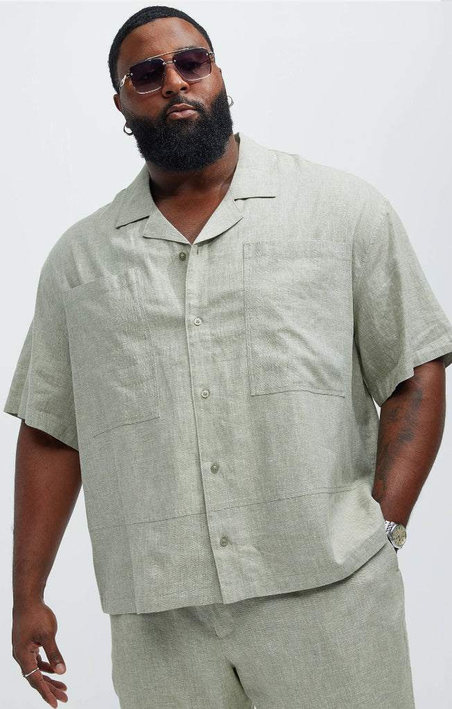 Fine Linen Revere Collar shirt in Grey