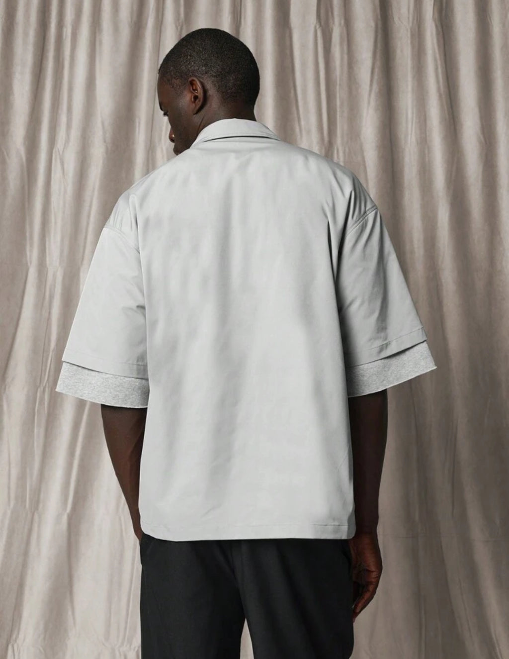 Boxy Fit Shirt with Zip and Pocket in Grey