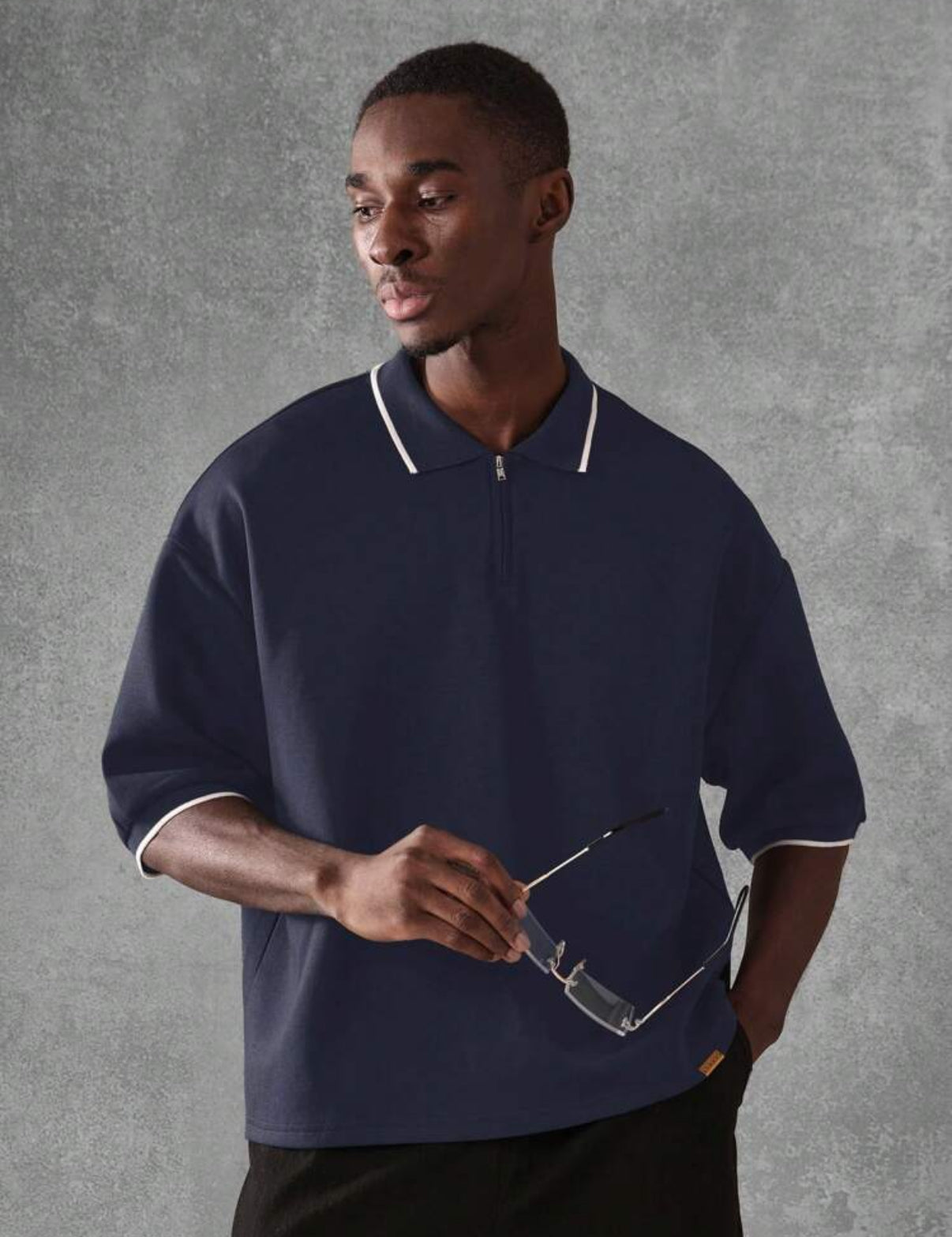 Oversized polo shirt in navy