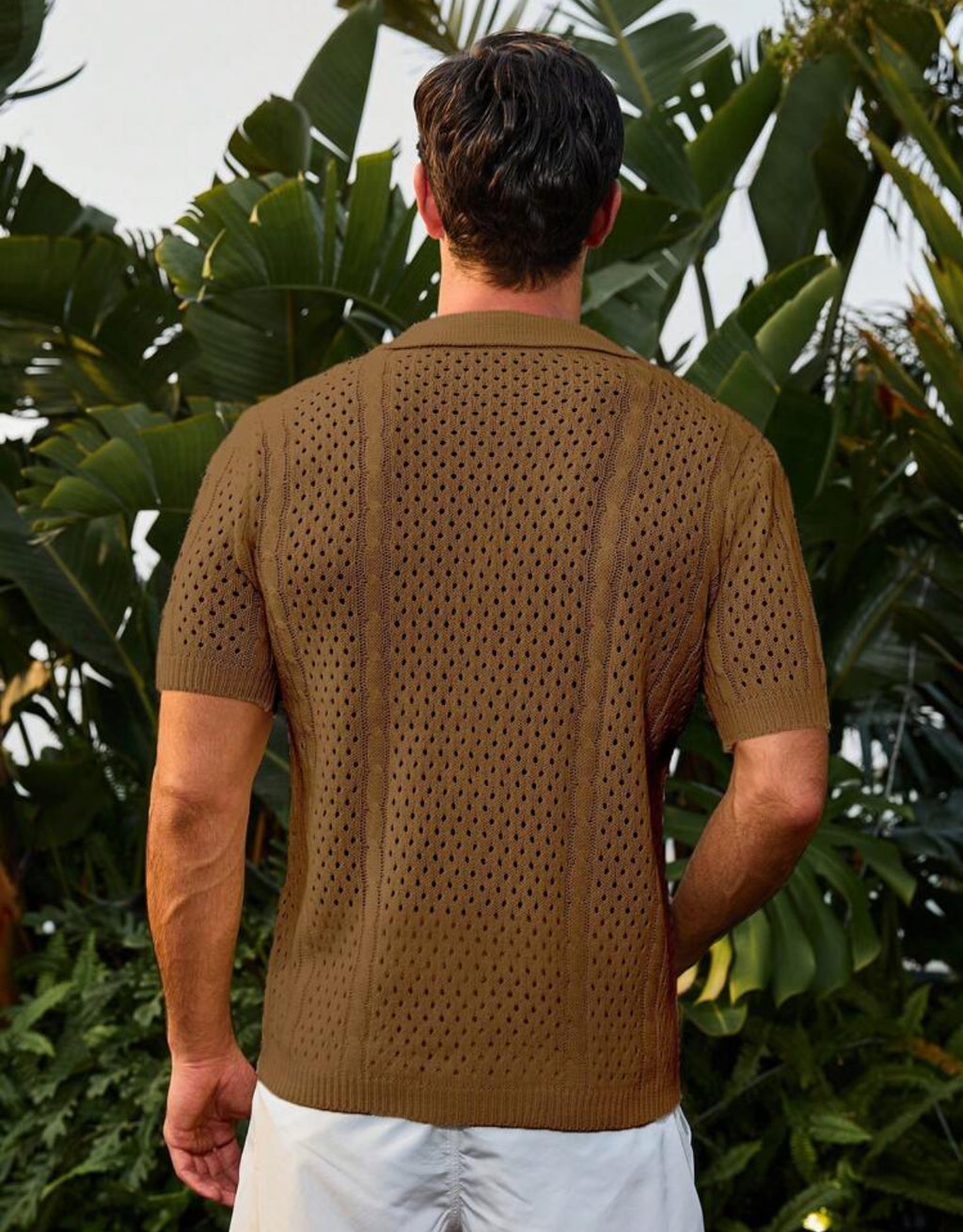 Knitted revere collar shirt in brown