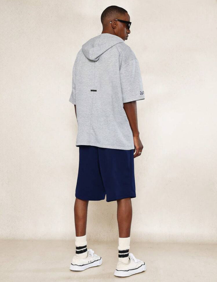 Short Sleeve Hoodie and Short 2 Piece in Grey and Navy