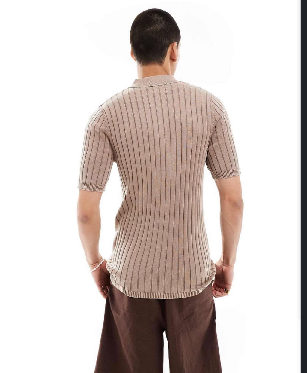 Ribbed Knitted Shirt in Brown