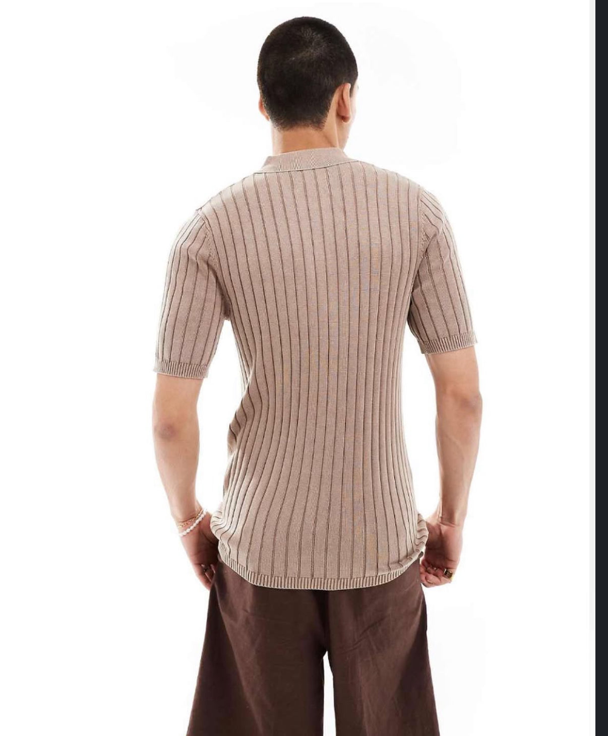 Ribbed Knitted Shirt in Brown