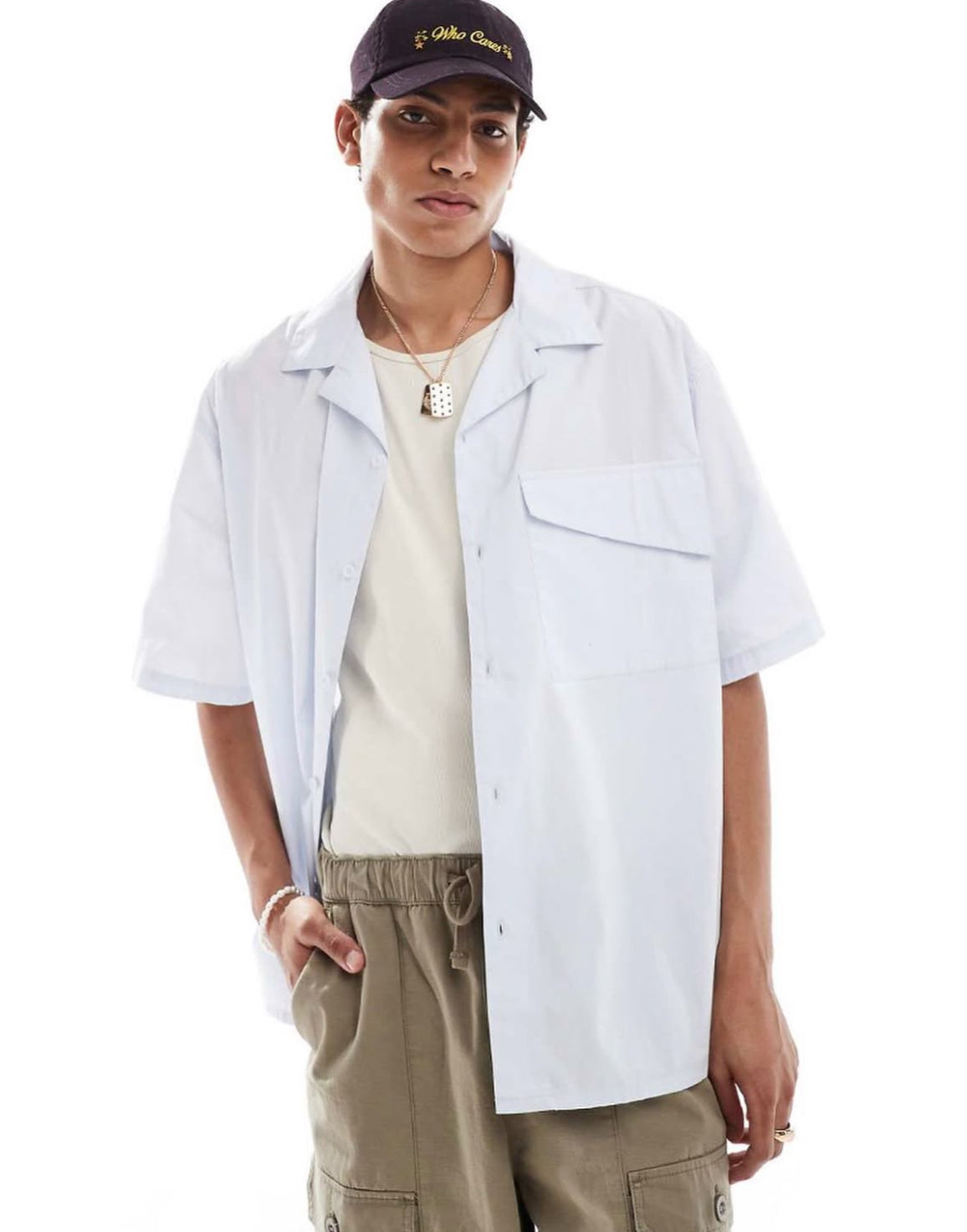 Oversized Revere Colar Shirt in Sky Blue