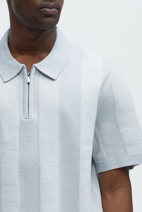 Polo shirt with zip in panel blue