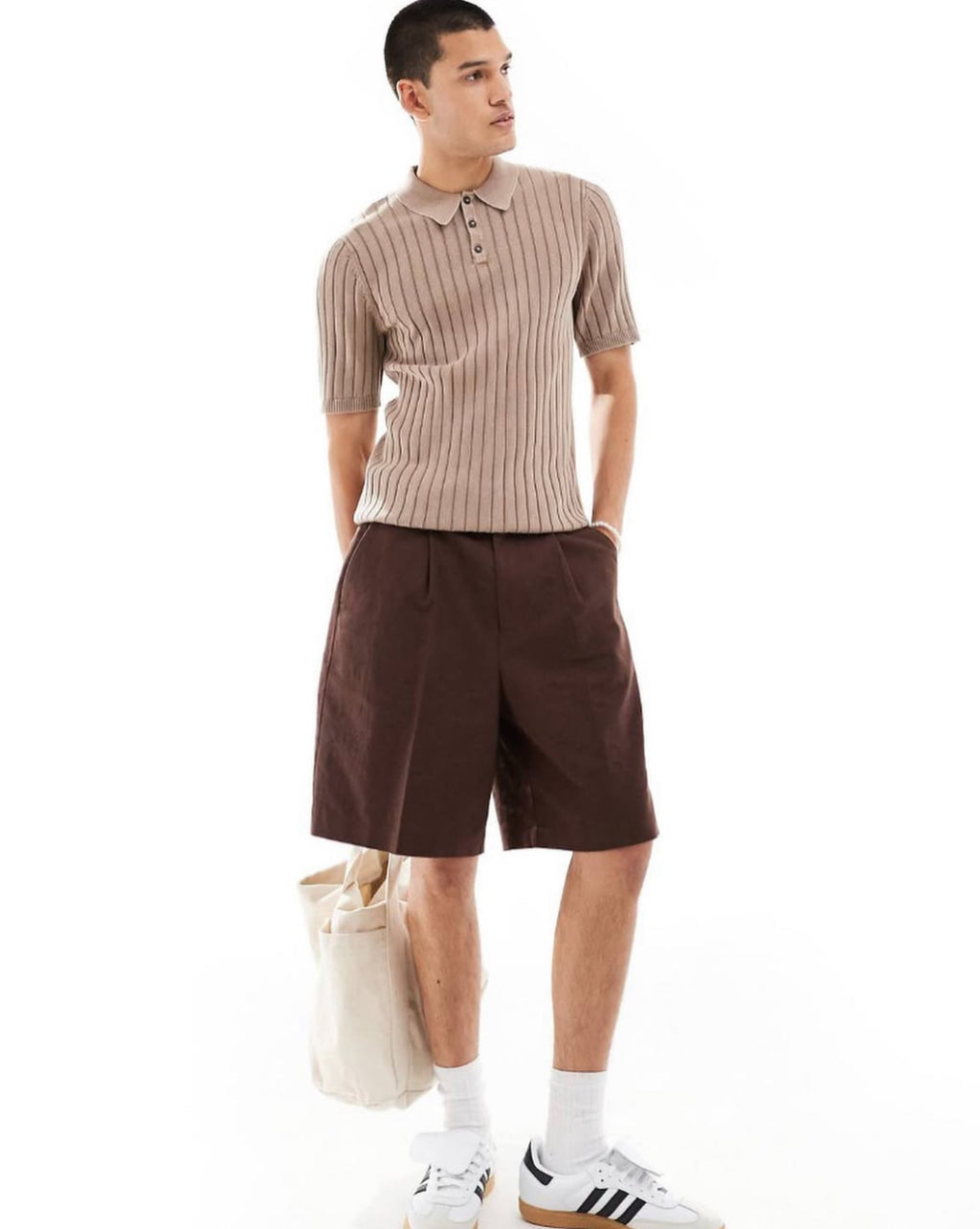 Ribbed Knitted Shirt in Brown