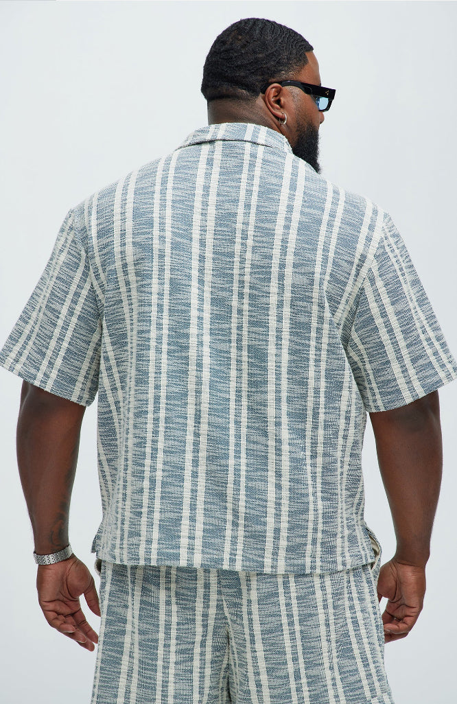 Revere Collar Shirt in striped Blue & Grey
