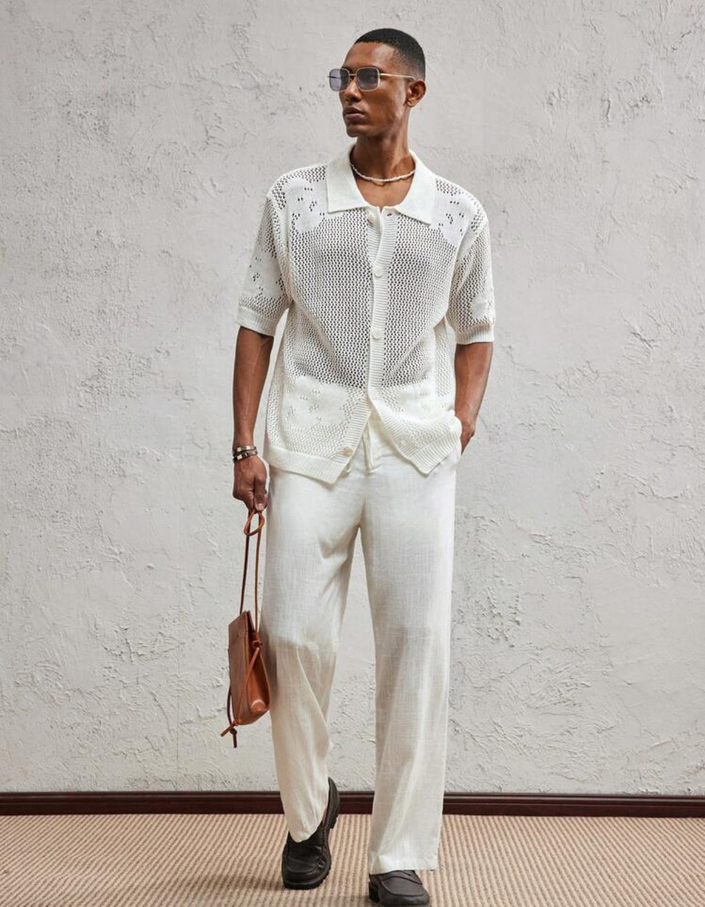 Knitted button up shirt in white