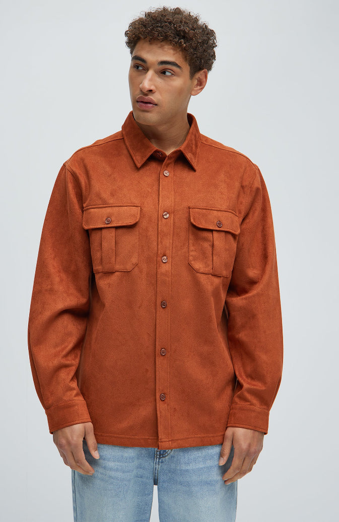 Premium Velvet Overshirt in Orange