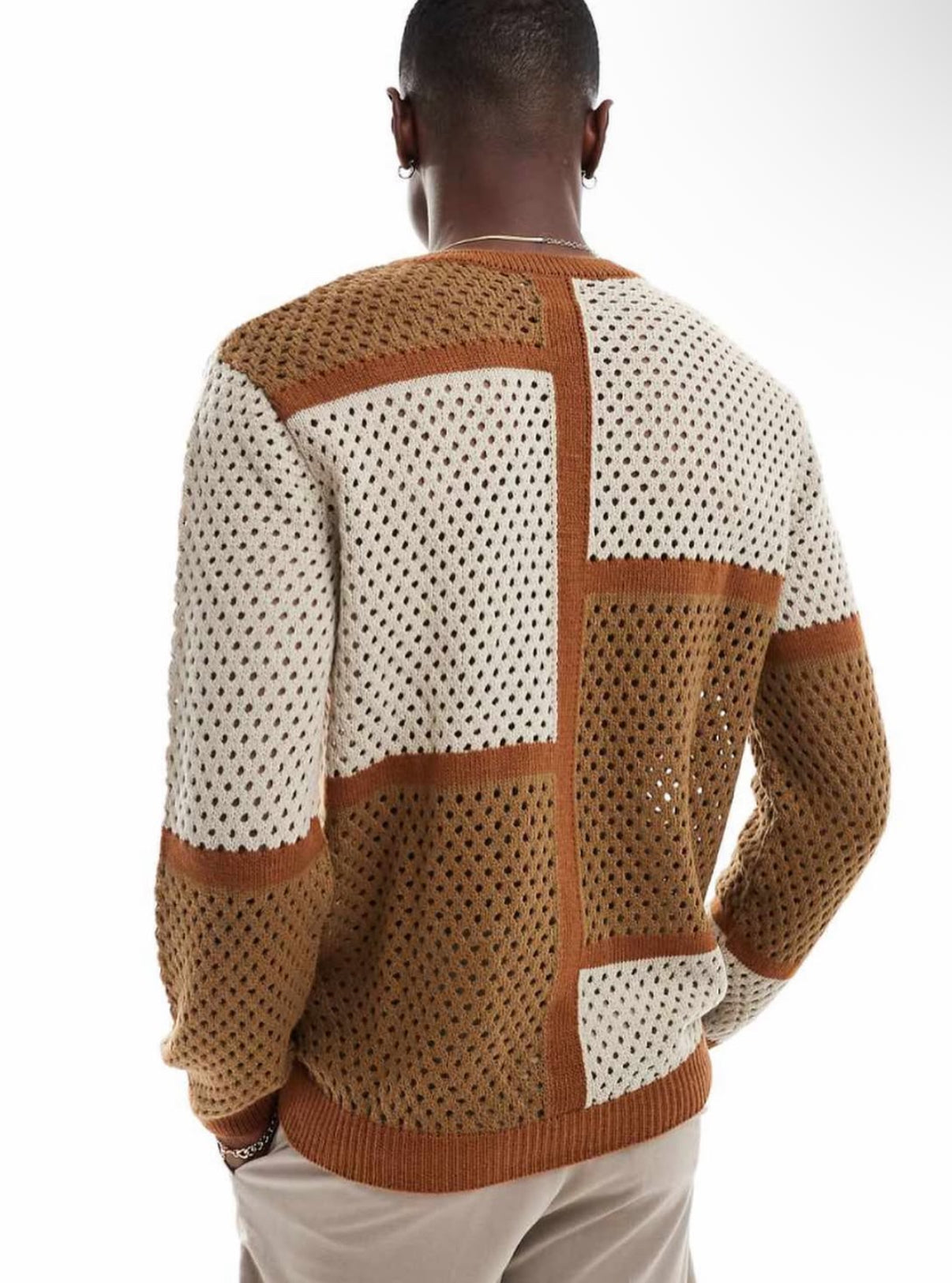 Knitted Sweatshirt in Colour Block Brown