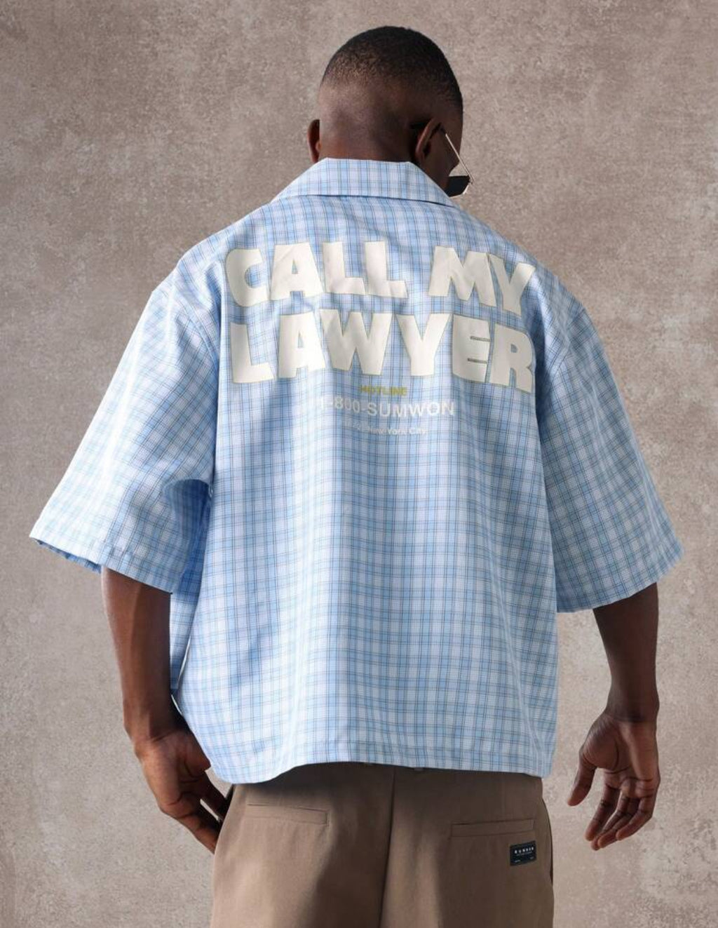 Boxy fit shirt with back print in checked blue