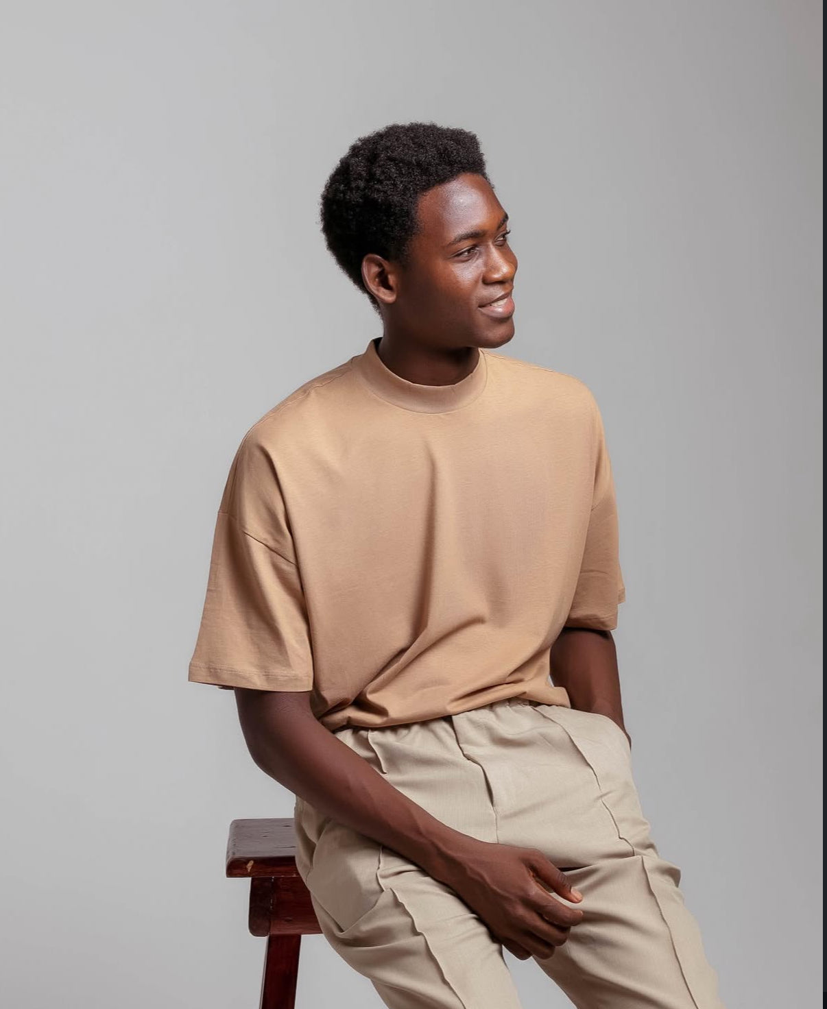 High Neck T-shirt in Beige
