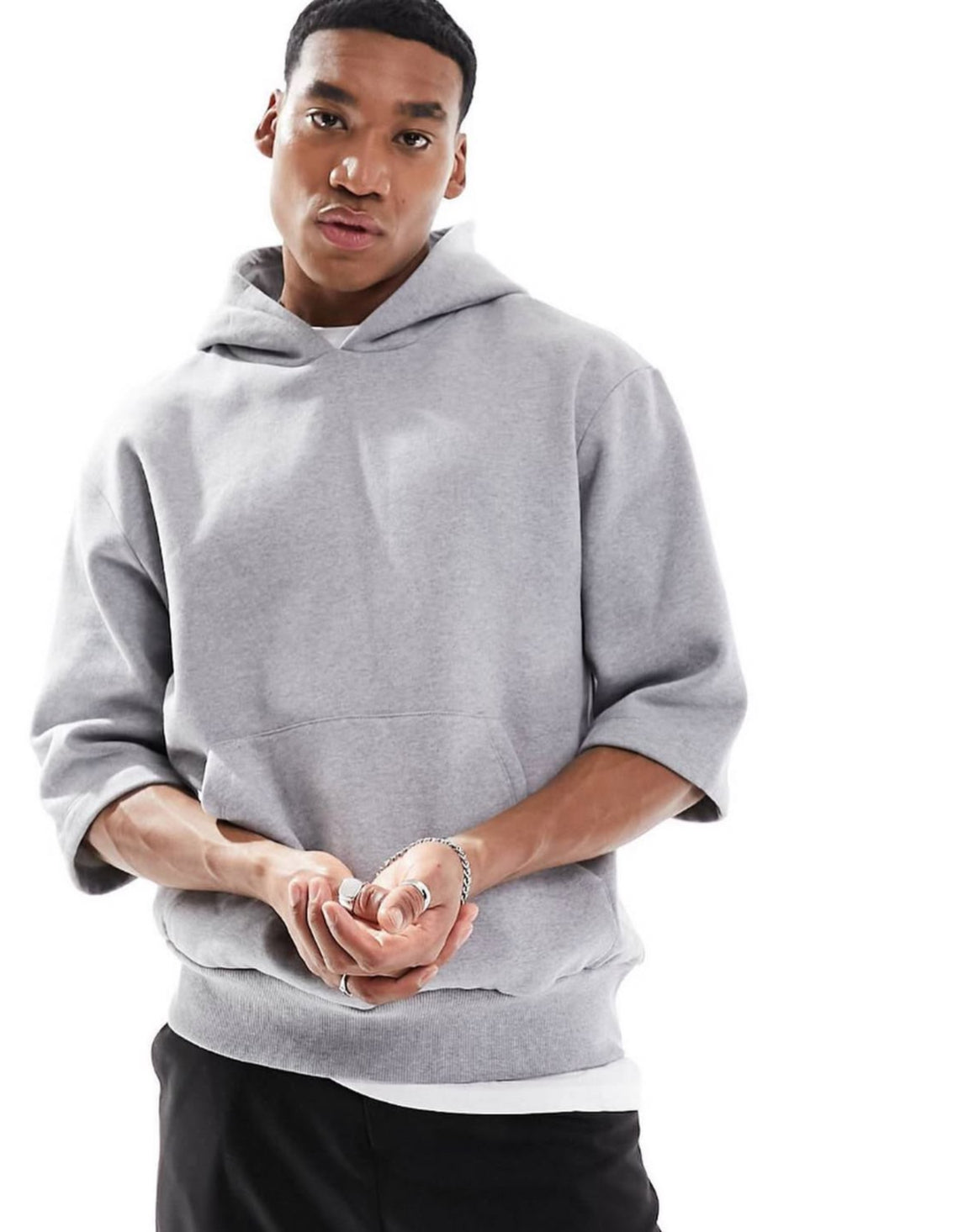 Short Sleeve Hoodie in Grey