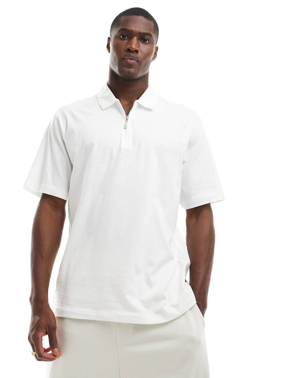 Polo Shirt with Zipper in White