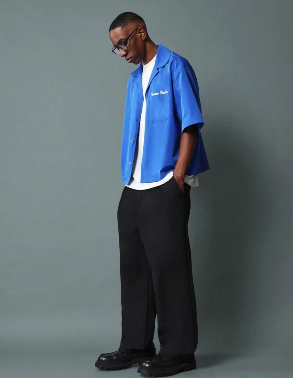 Boxy Fit Shirt with Back Print in Blue