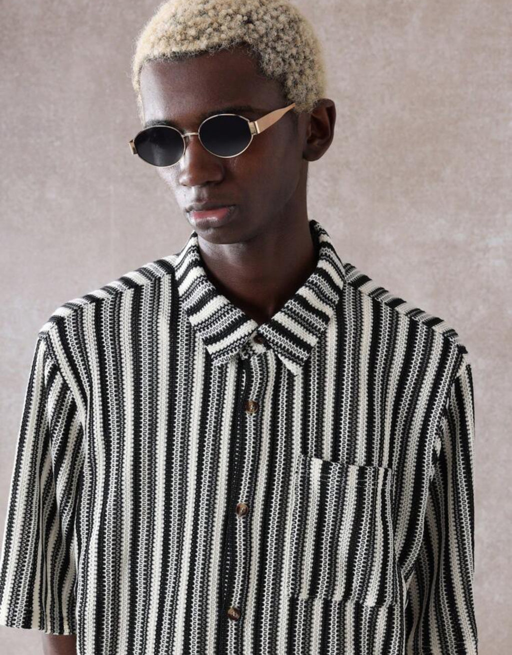Knitted Boxy Fit Shirt in Stripped black & white