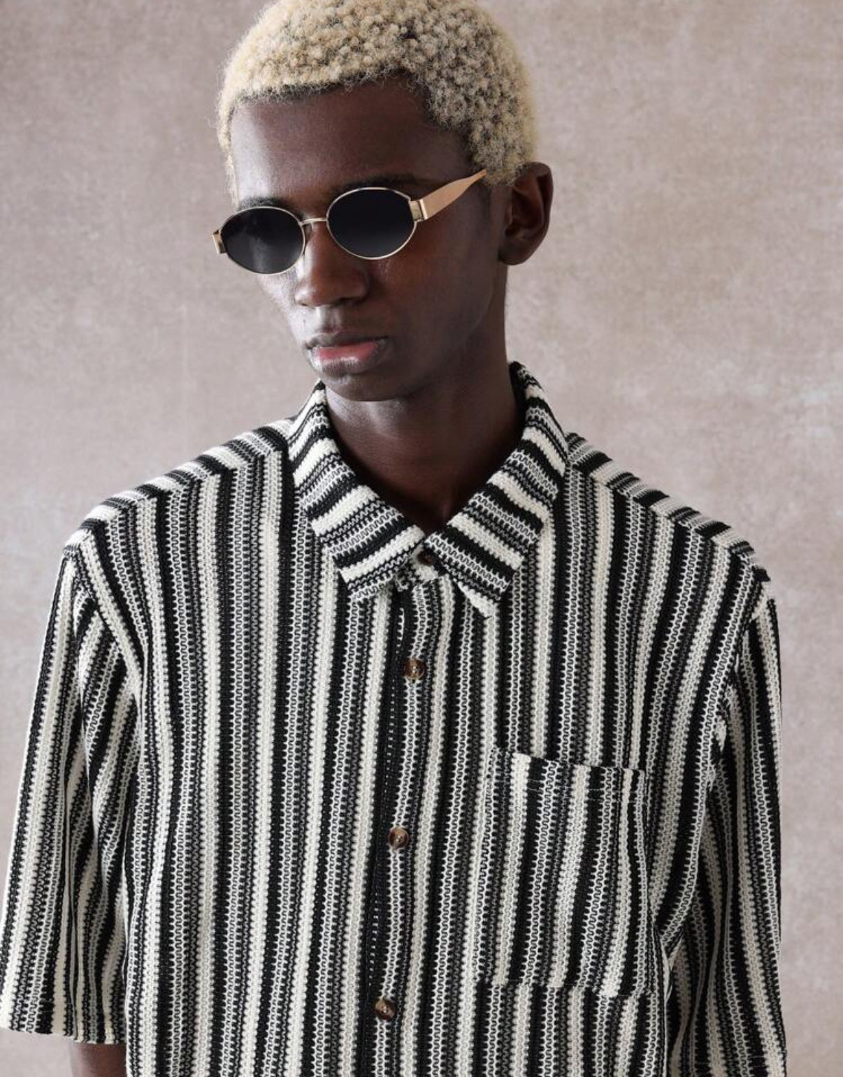 Knitted Boxy Fit Shirt in Stripped black & white