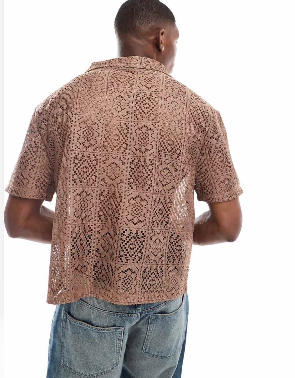 Open Textured Polo Shirt in Brown