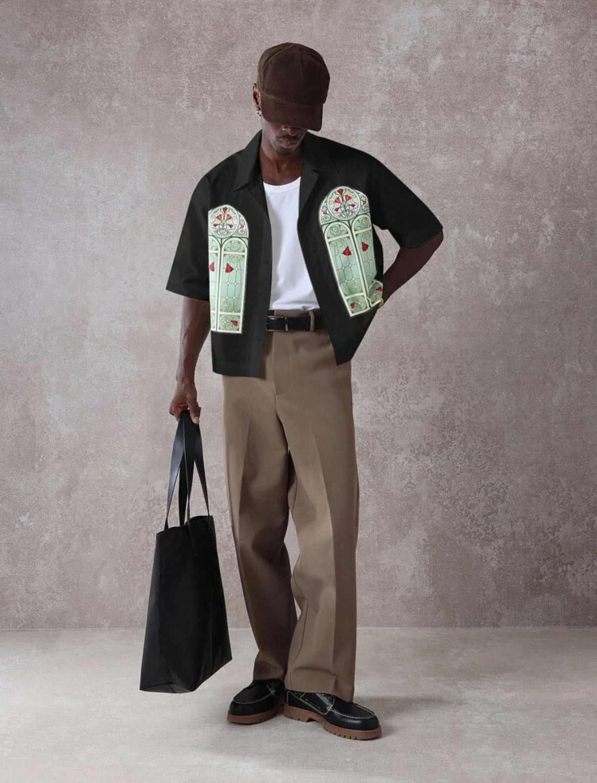 Premium boxy fit shirt with print in black