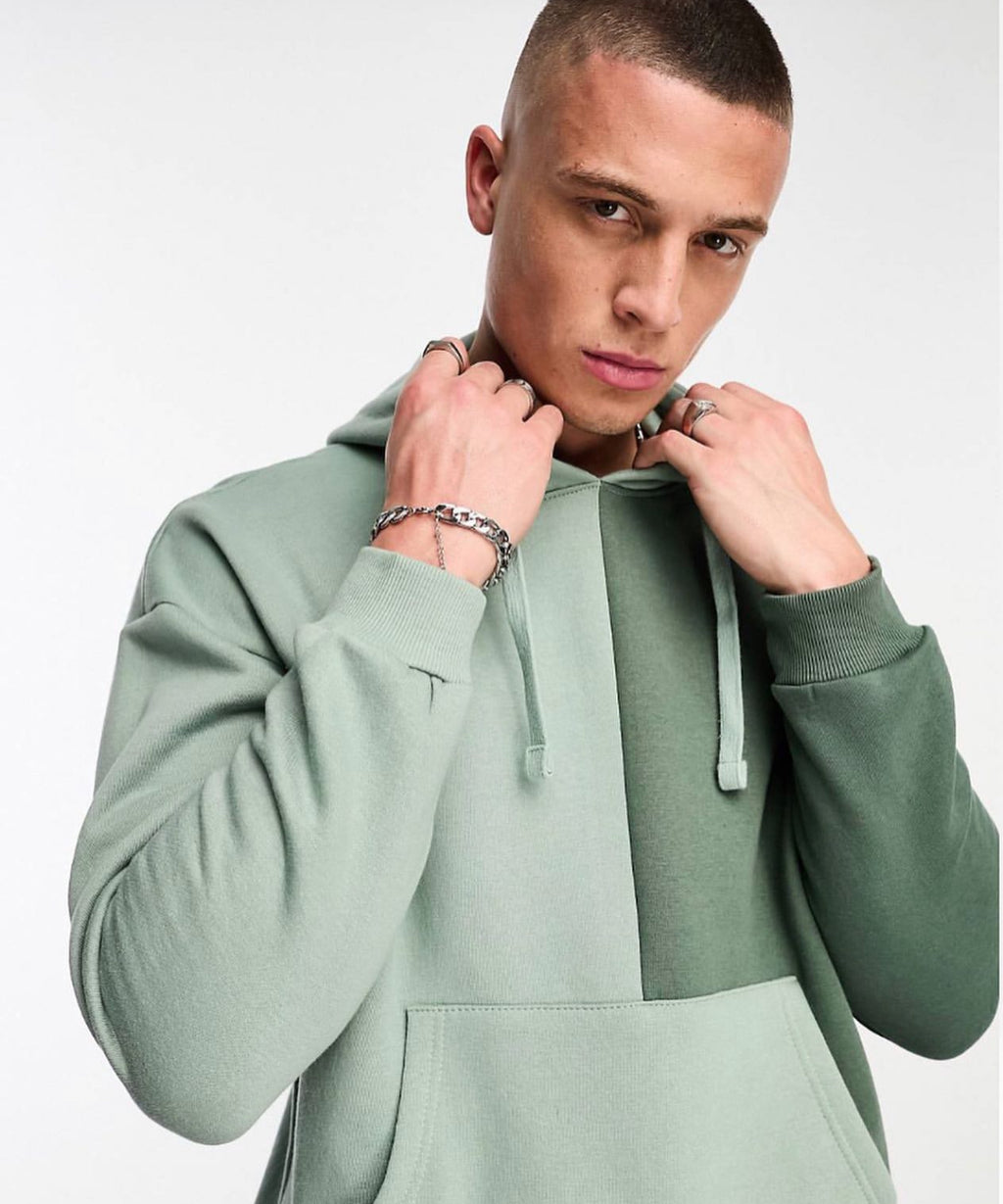 Hoodie in Colour block in Green