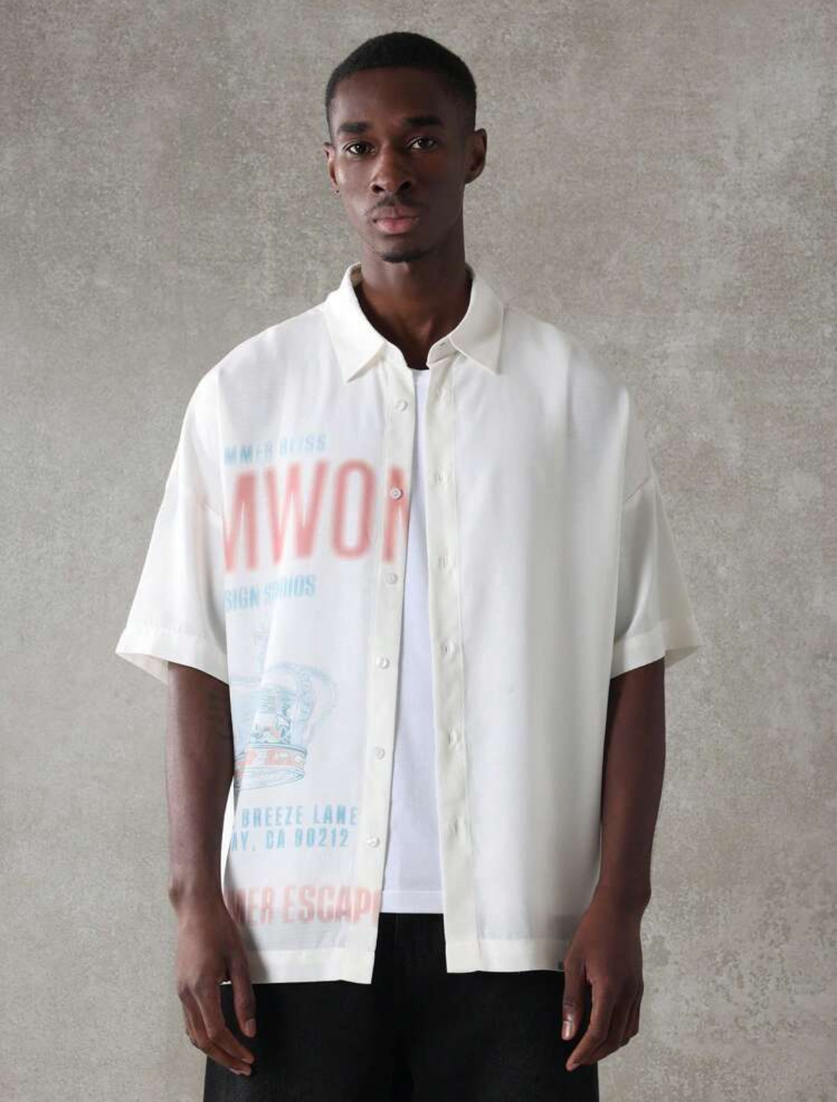 Oversized Shirt with Sumwon Prints in White