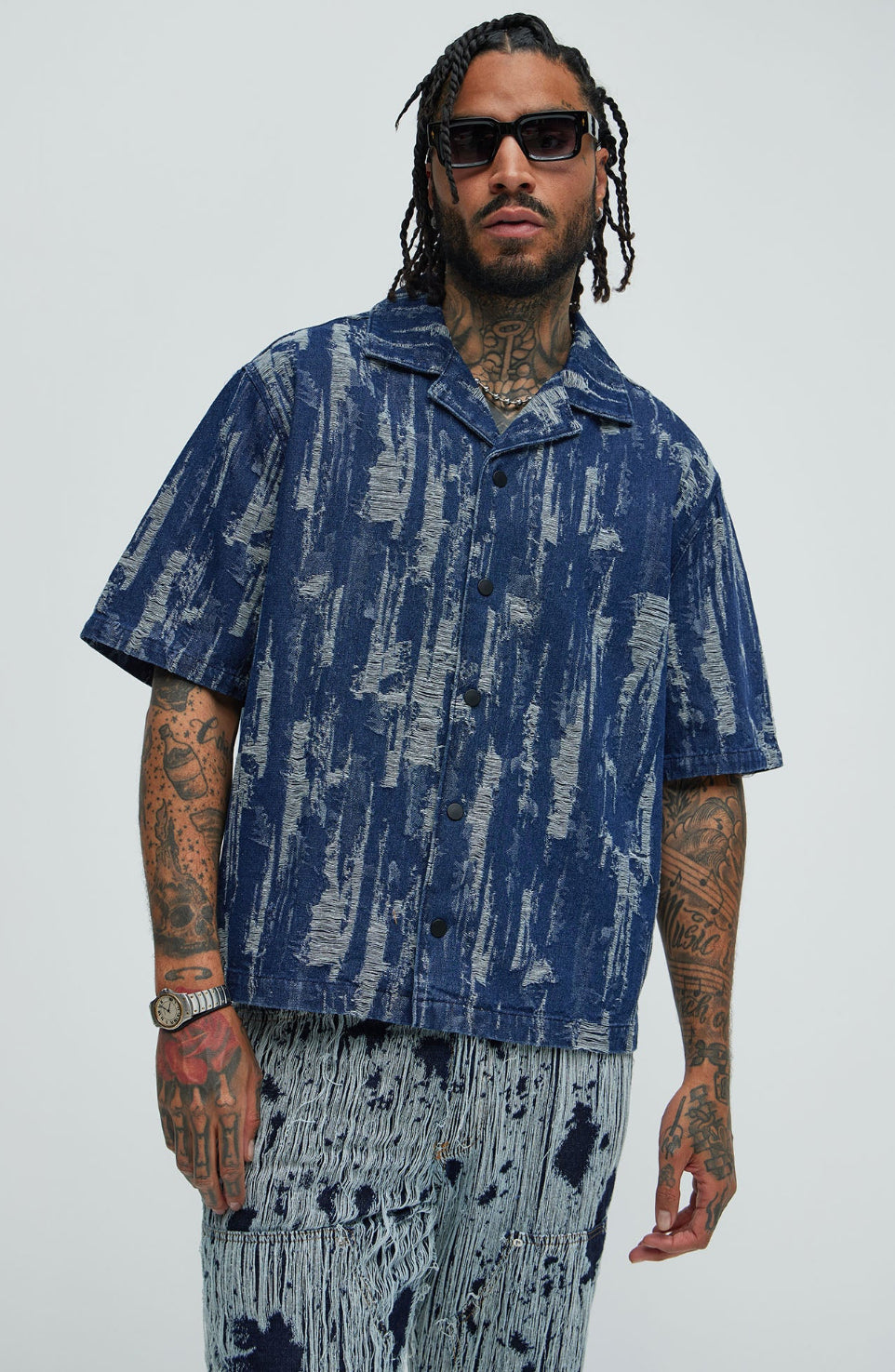 Jacquard Denim Shirt in Blue