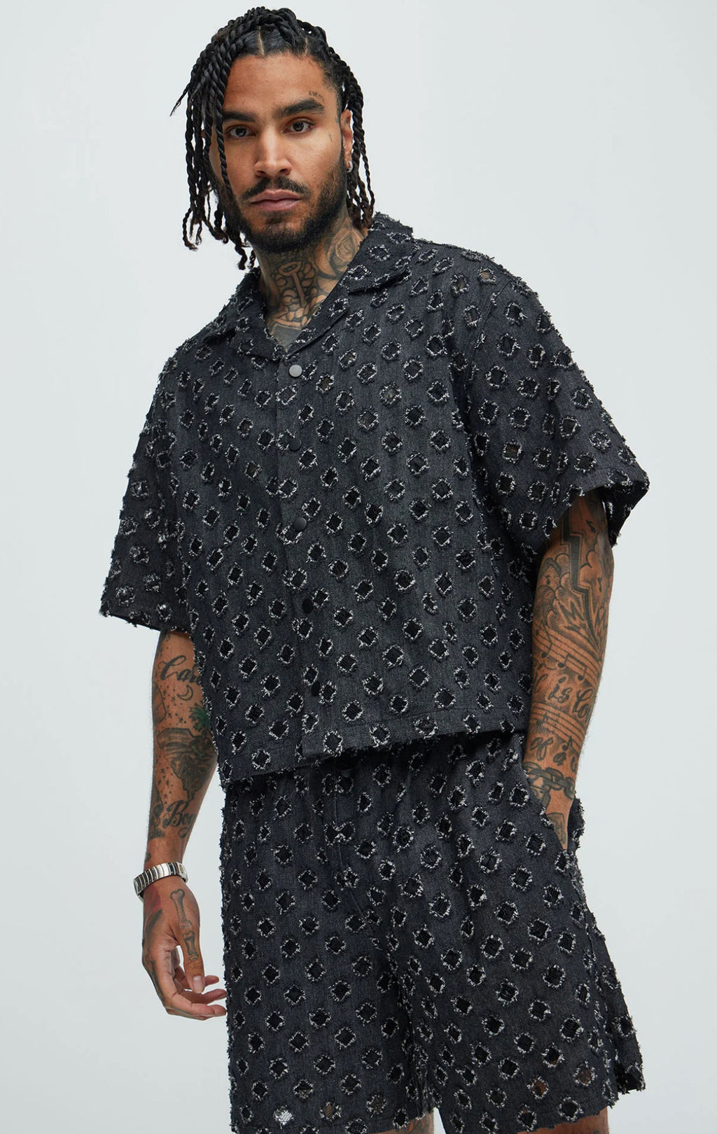 Boxy fit button up shirt in black