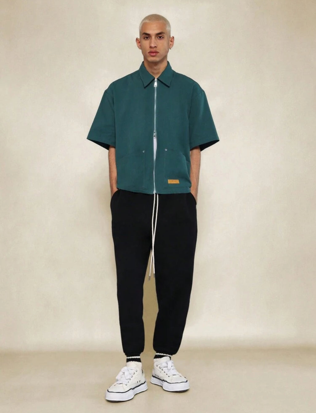 Denim Zip up Shirt in green