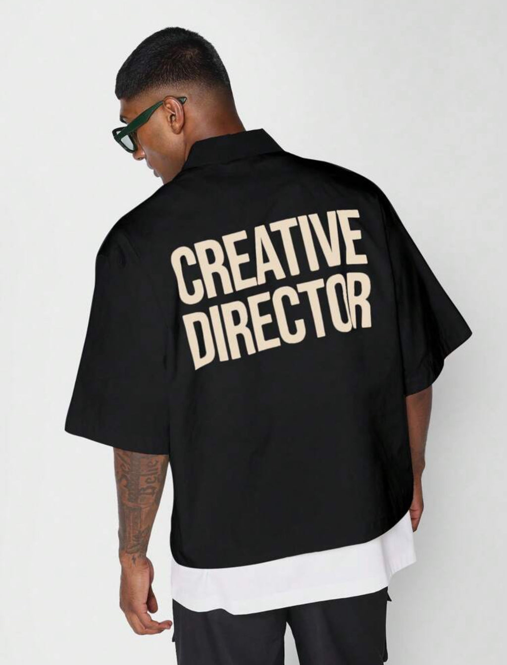 Boxy fit shirt with creative director print in black