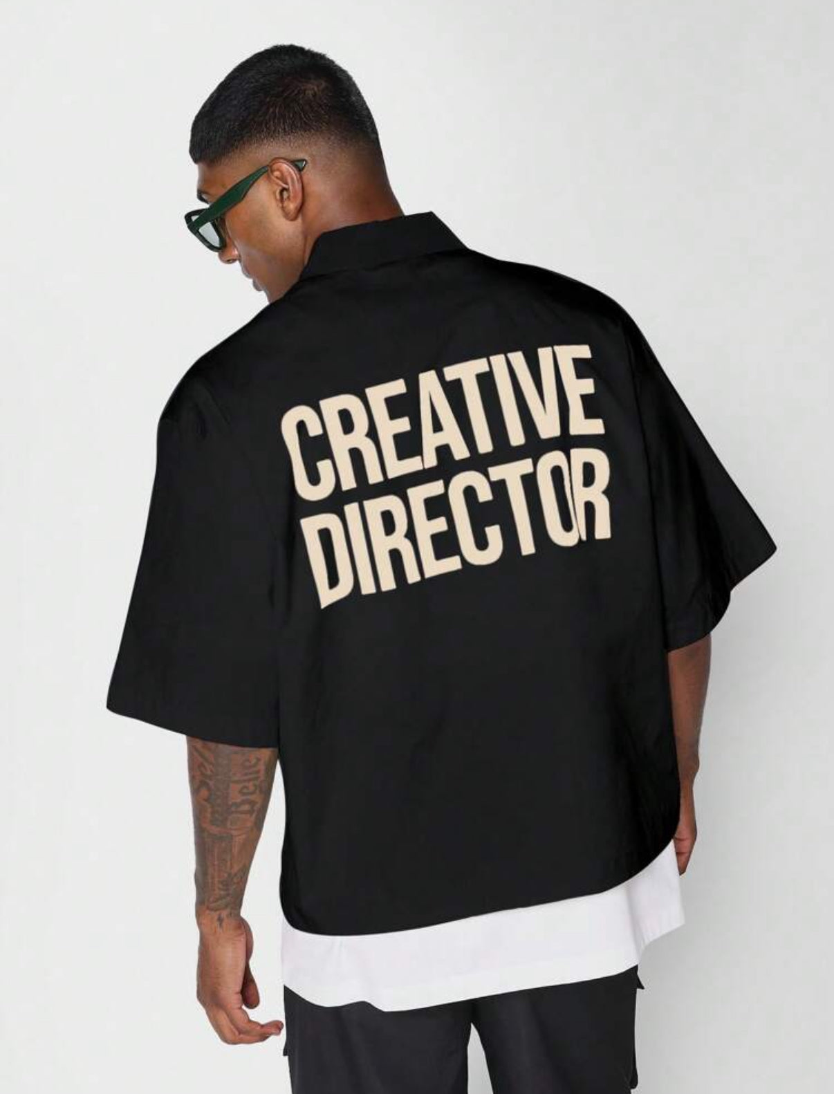 Boxy fit shirt with creative director print in black