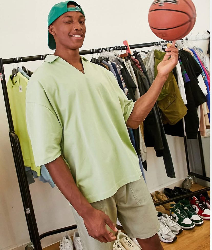 Oversized Polo V-neck Shirt in Green