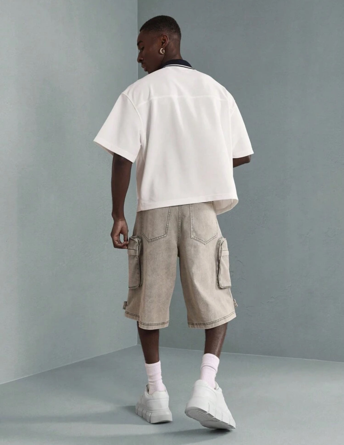 Oversized polo shirt in white