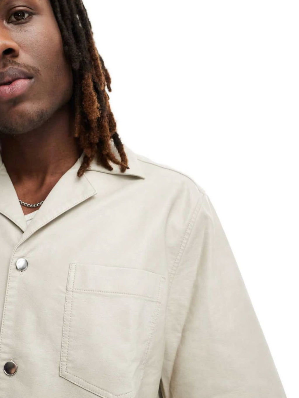 Leather Short Sleeve Shirt in Beige