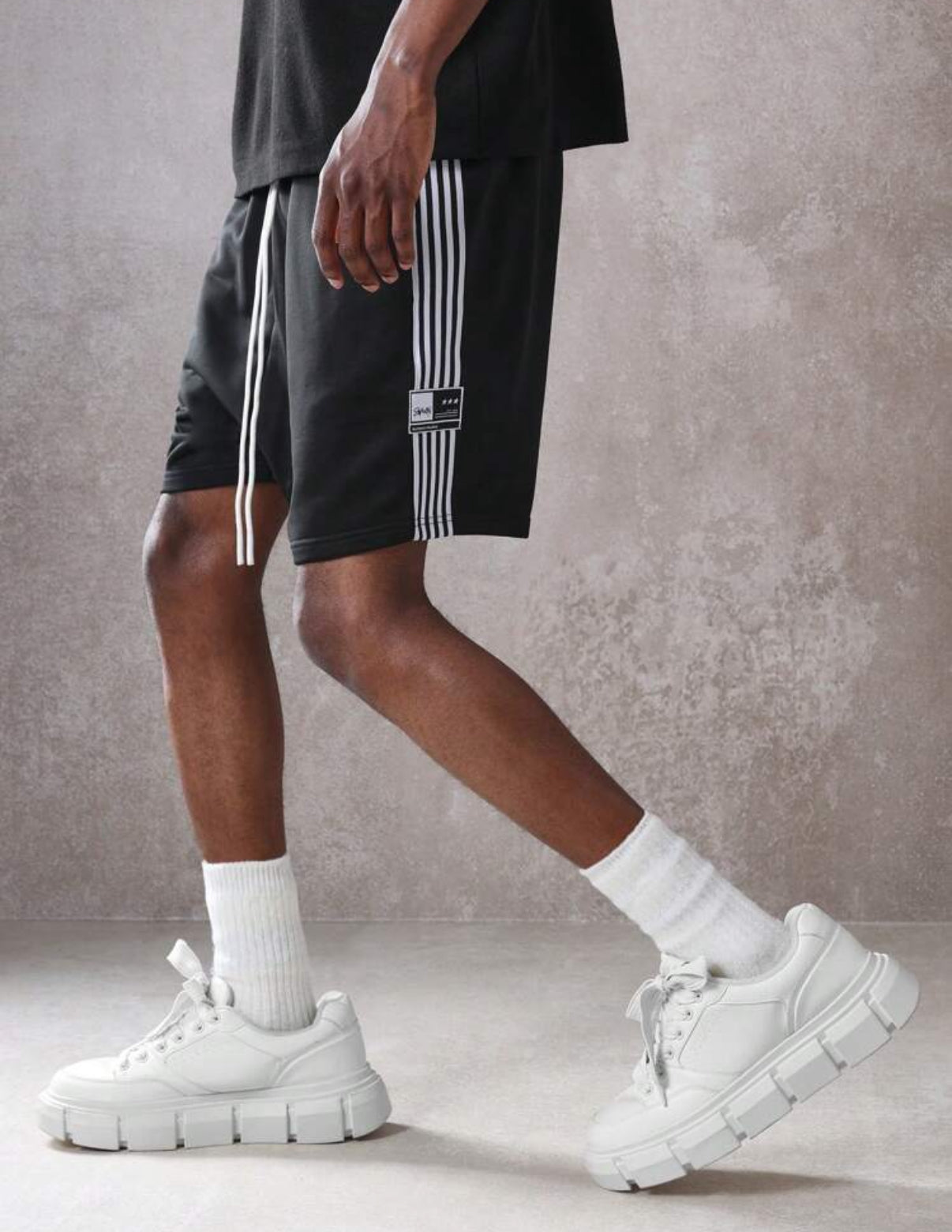 Athletic Drop Crotch Shorts in Black