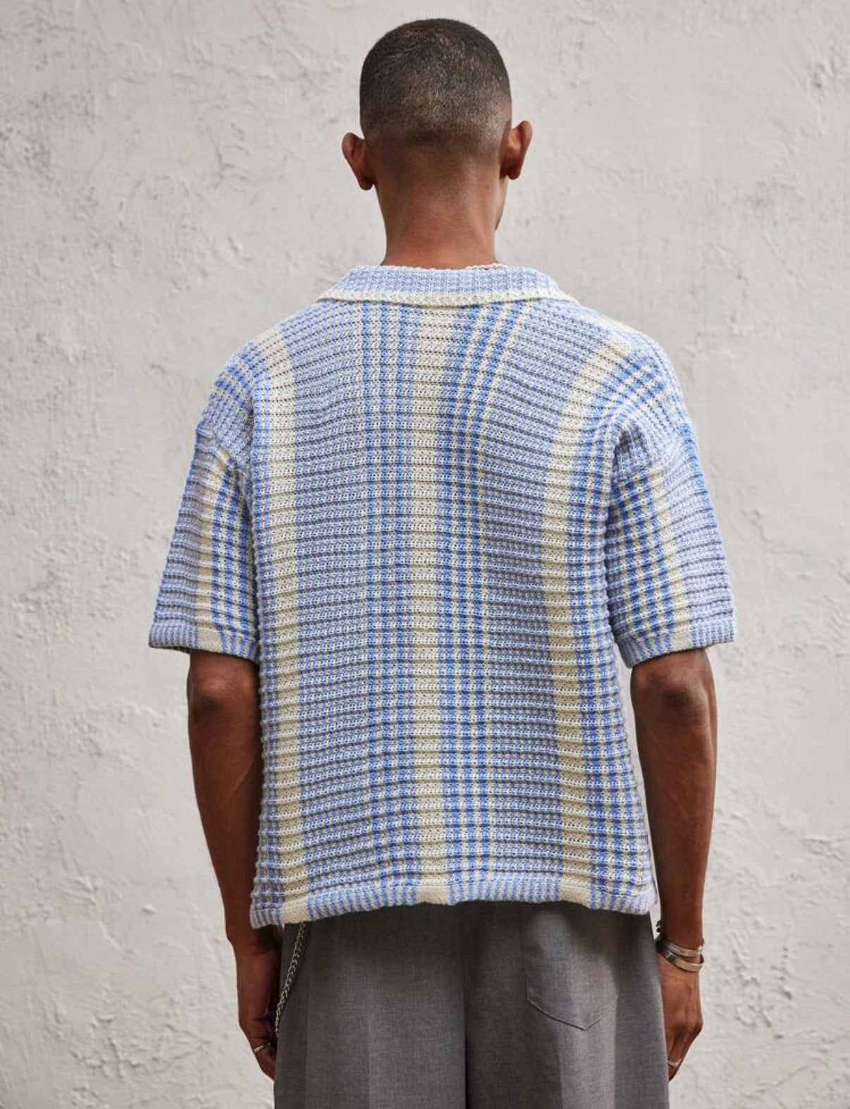 Knitted Button Up Shirt in Blue