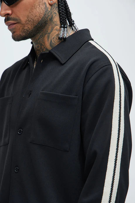 Ray overshirt in black with white sleeve strip