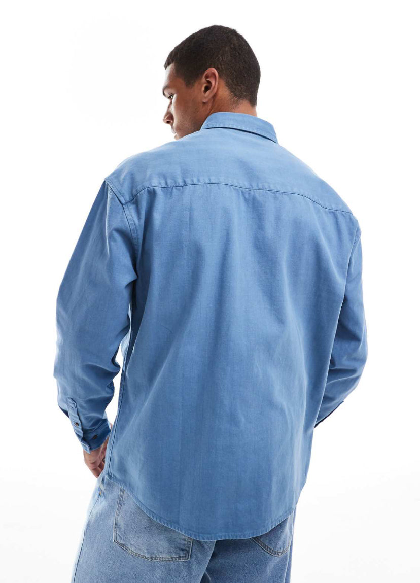 Denim Overshirt with Pocket in Blue