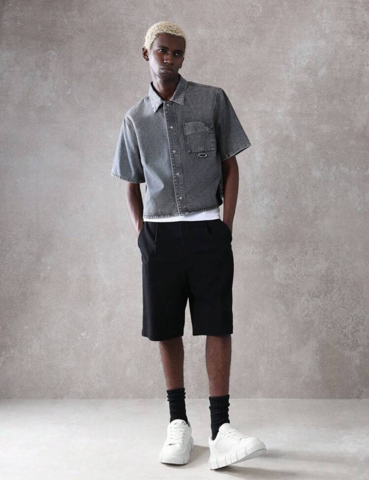 Boxy fit denim shirt in grey