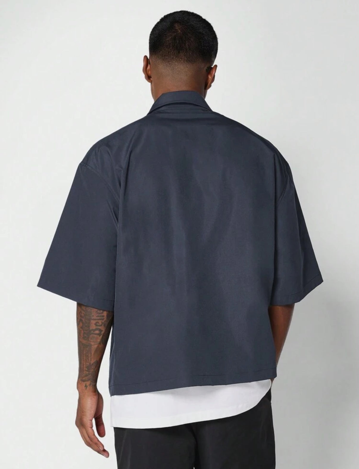 Sumwon Boxy Shirt with Front Print in Navy
