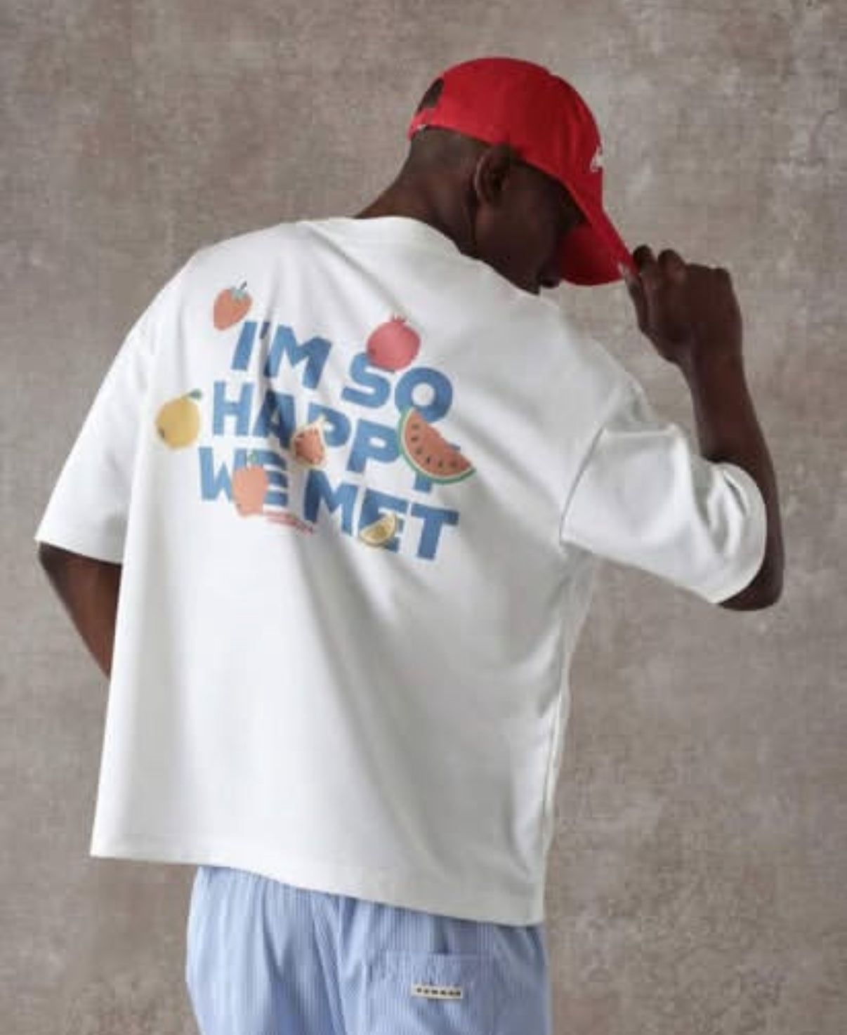 Premium Boxy T-shirt with Happy back print in White