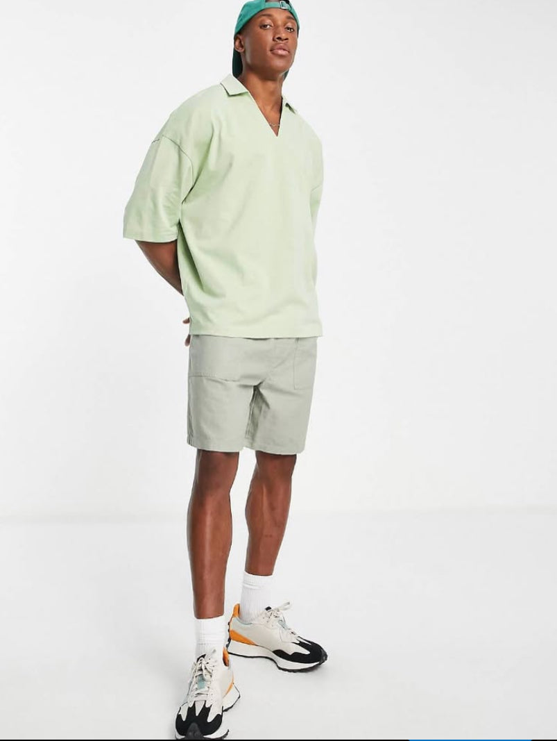 Oversized Polo V-neck Shirt in Green